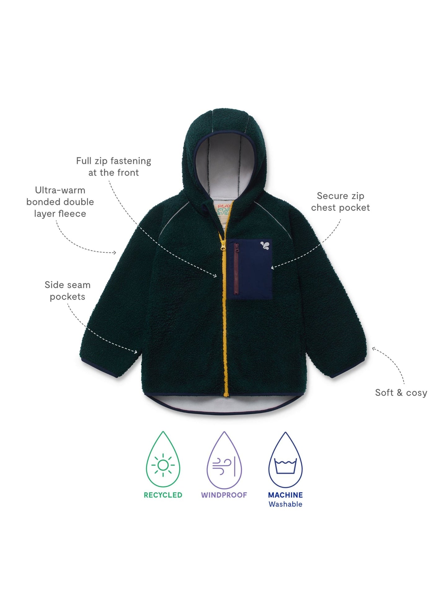 Dsiney Kidz - Muddy Puddles Green Borg Fleece Zip Jacket image 4