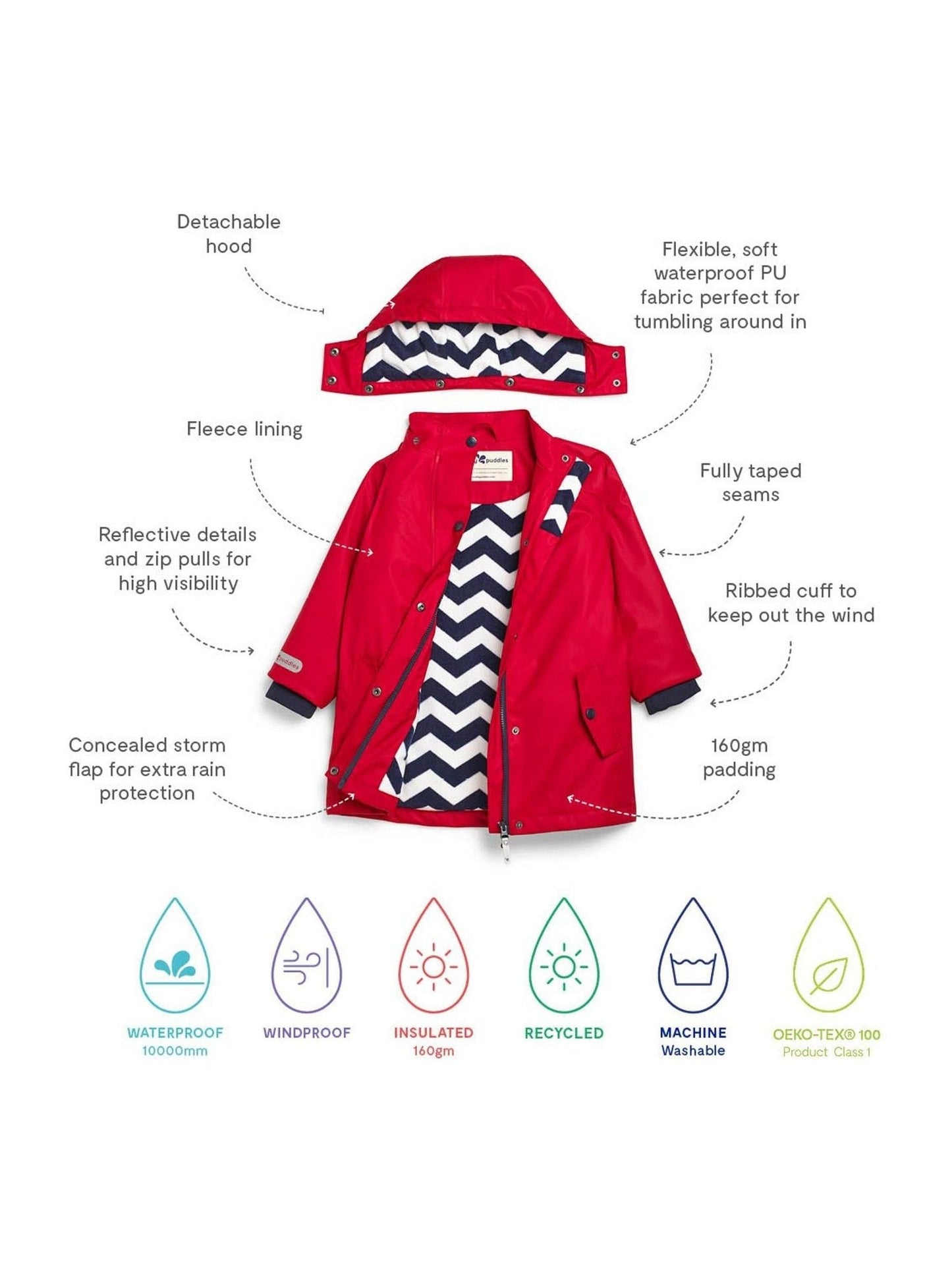 Dsiney Kidz - Muddy Puddles Red Waterproof Insulated Puddleflex Jacket image 4