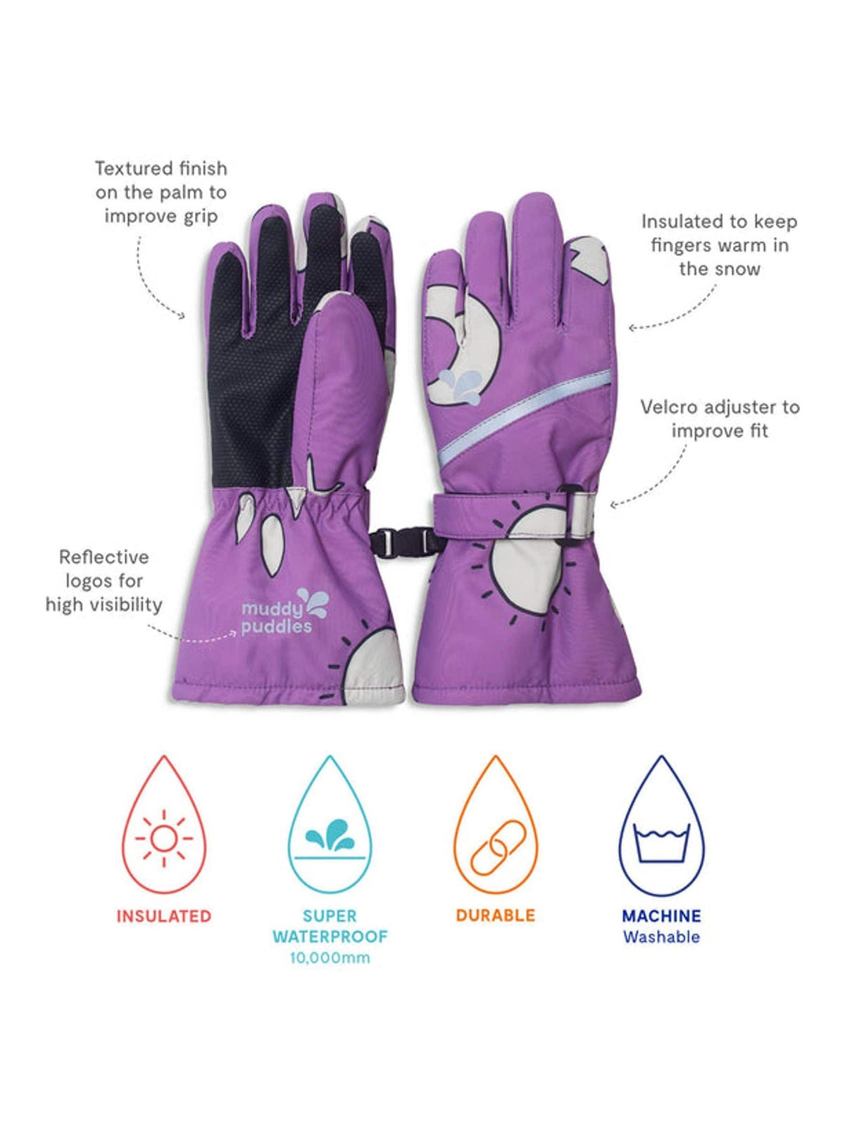 Muddy Puddles Purple Waterproof Ski Gloves - image 2