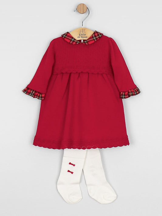 Dsiney Kidz - Emile Et Rose Red Kesia - Knitted Dress With Tartan Collar, Sleeve Frills & Tights image 2