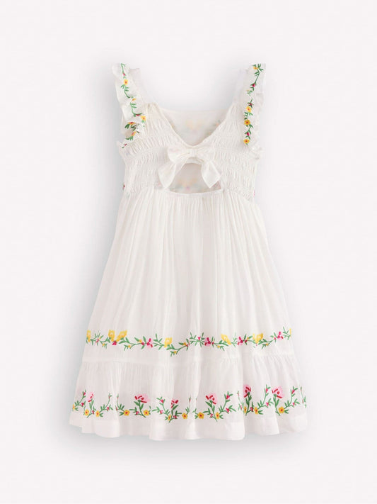 Boden Cream Shirred Bow Back Detail Dress image 2