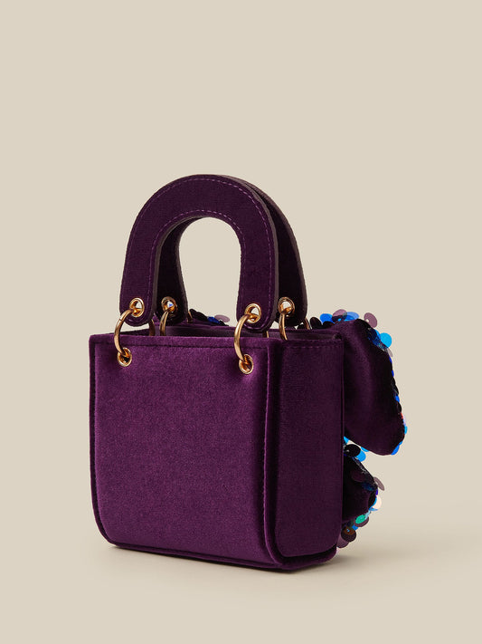 Monsoon Purple Sequin Bow Tote Bag - image 2