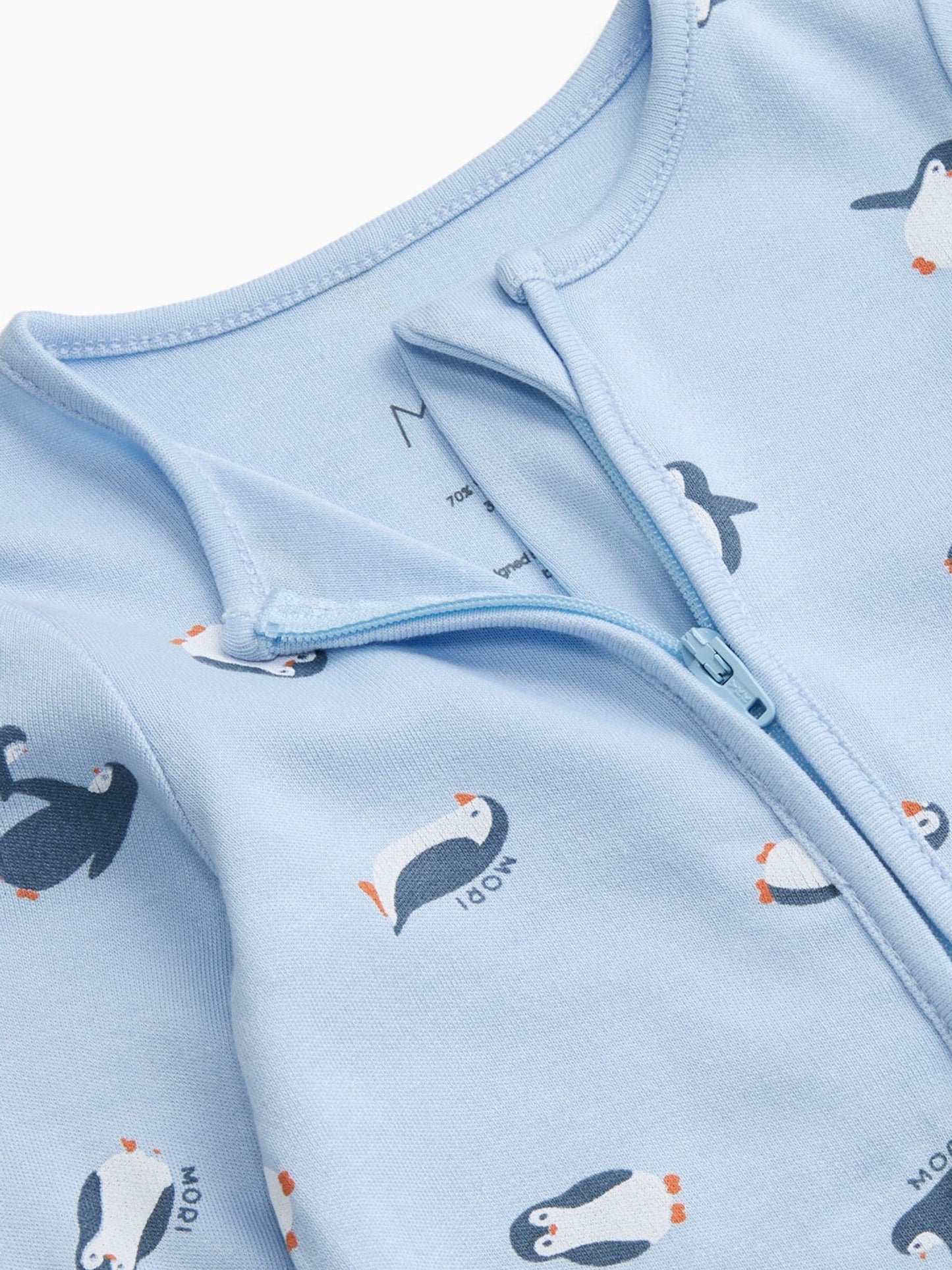 Dsiney Kidz - MORI Blue Penguin Print Soft Cotton Two Way Zip-Up Sleepsuit image 5