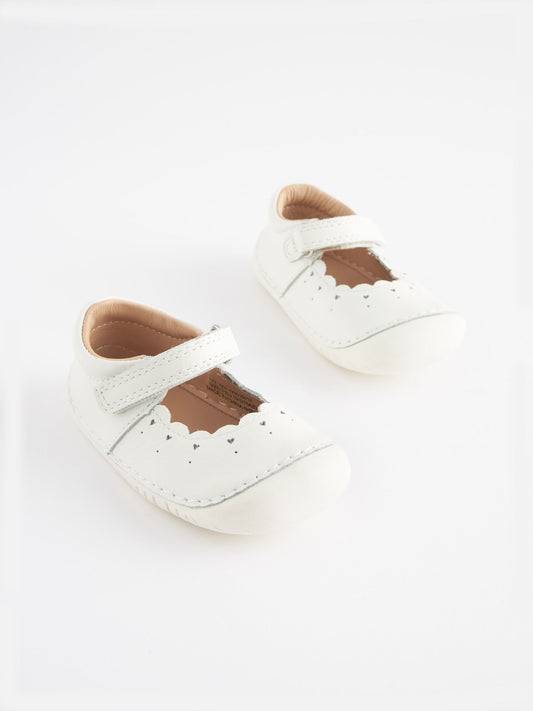 White Leather Wide Fit (G) Crawler Mary Jane Shoes image 2