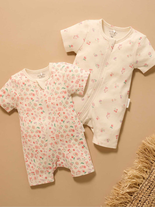 Purebaby Pink Short Sleeve Zip Rompers 2 Pack image 2