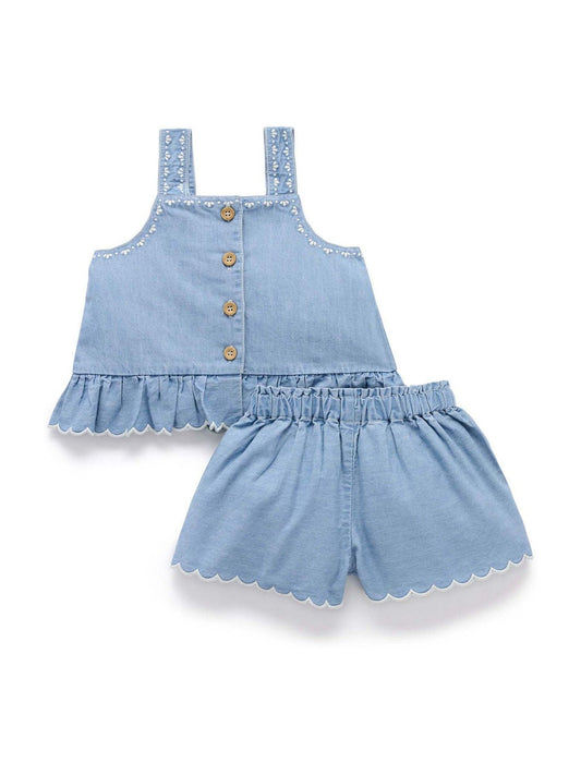 Dsiney Kidz - Purebaby Blue Chambray Top & Shorts Set image 2