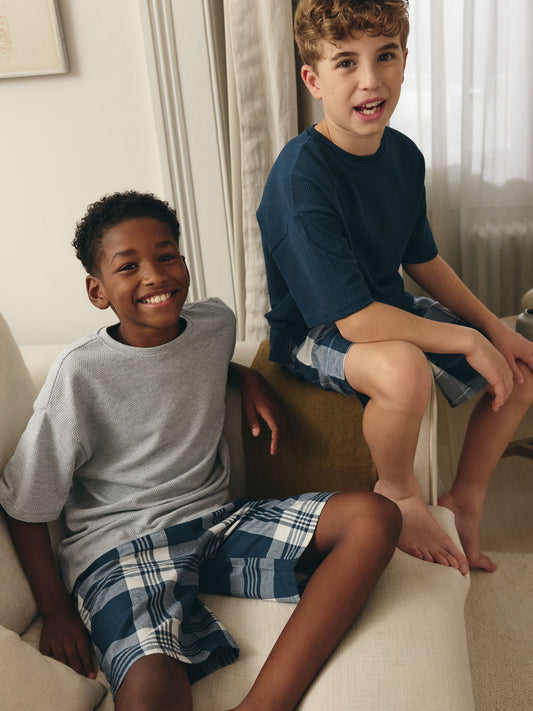 Blue/ Grey Check Woven Pyjamas 2 Pack (1.5-16yrs) image 3