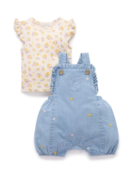 Purebaby Blue Broderie Dungaree Set image 2