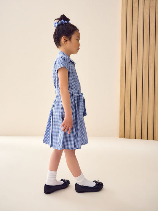 Dsiney Kidz - Mid Blue Gingham Cotton Rich Belted School Dress with Scrunchie (3-14yrs) image 2