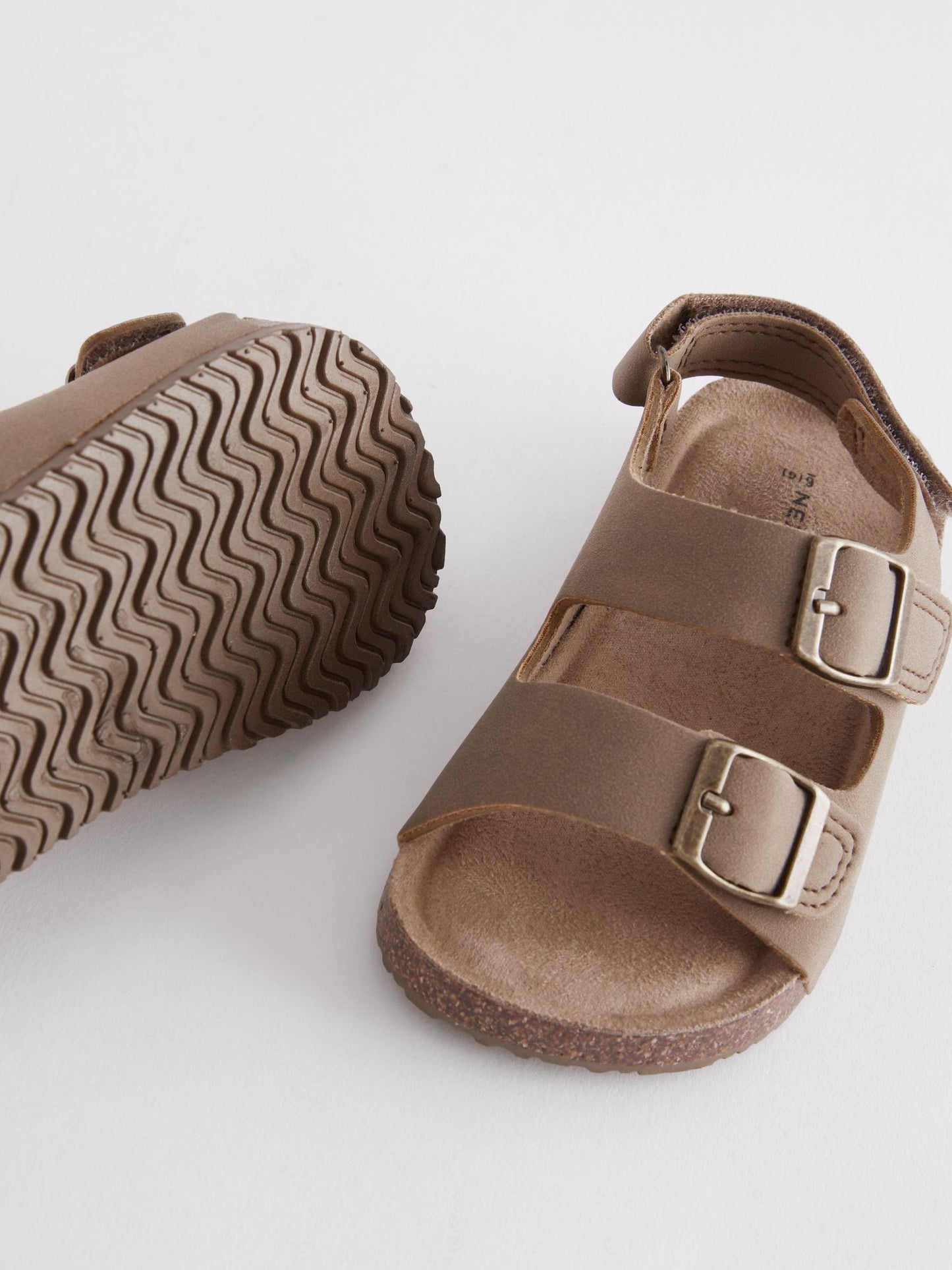 Stone Beige Wide Fit (G) Double Buckle Cushioned Footbed Sandals image 6