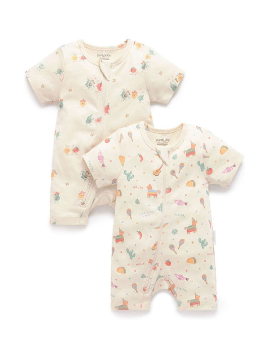 Purebaby Blue Short Sleeve Zip Rompers 2 Pack image 2