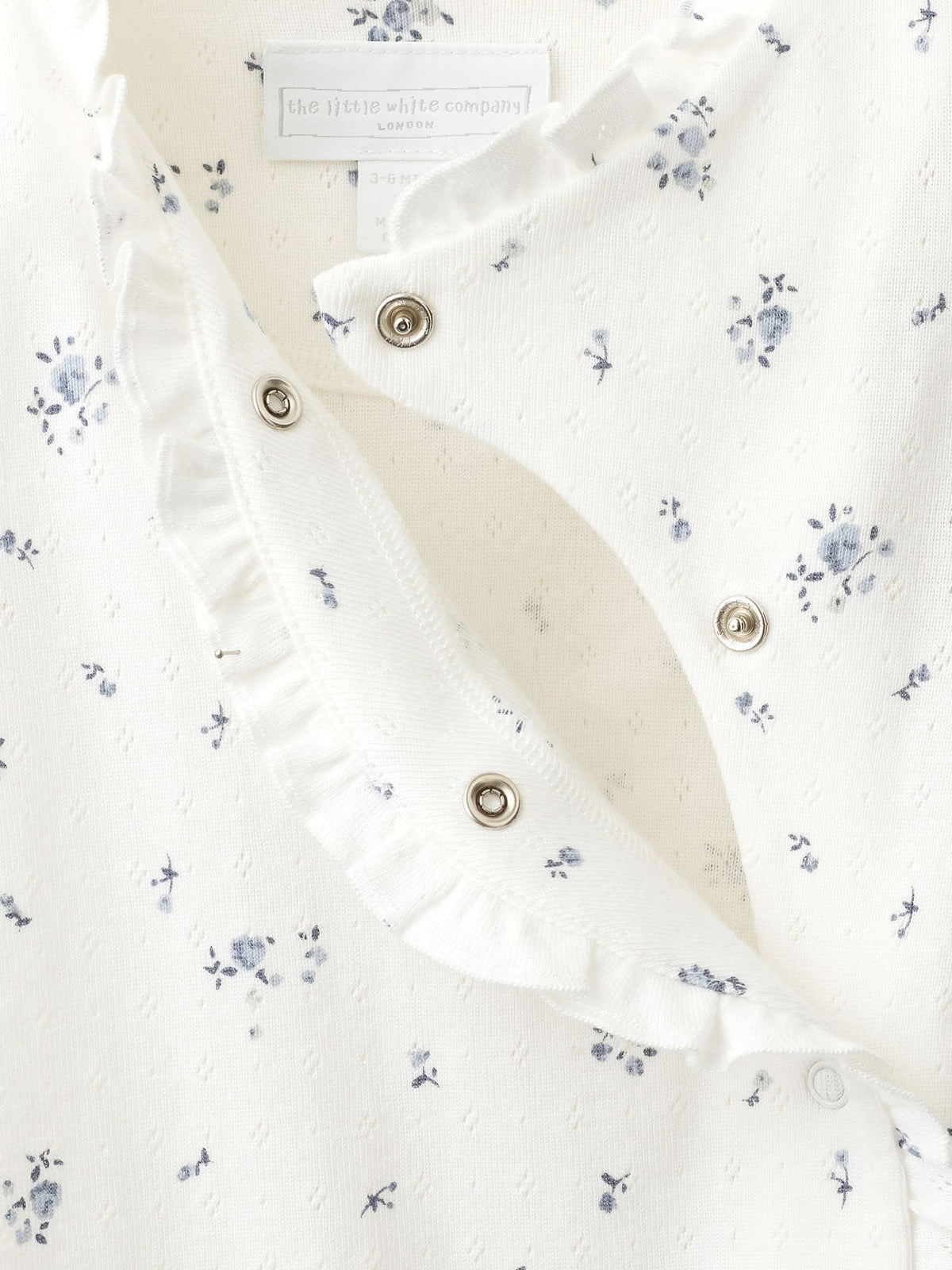Dsiney Kidz - The White Company Blue Pointelle Minnie Floral Frill Wrap Sleepsuit image 4