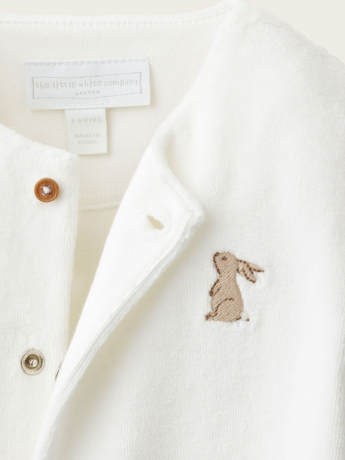 Dsiney Kidz - The White Company White Blend Velour Bunny Embroidered Sleepsuit image 4