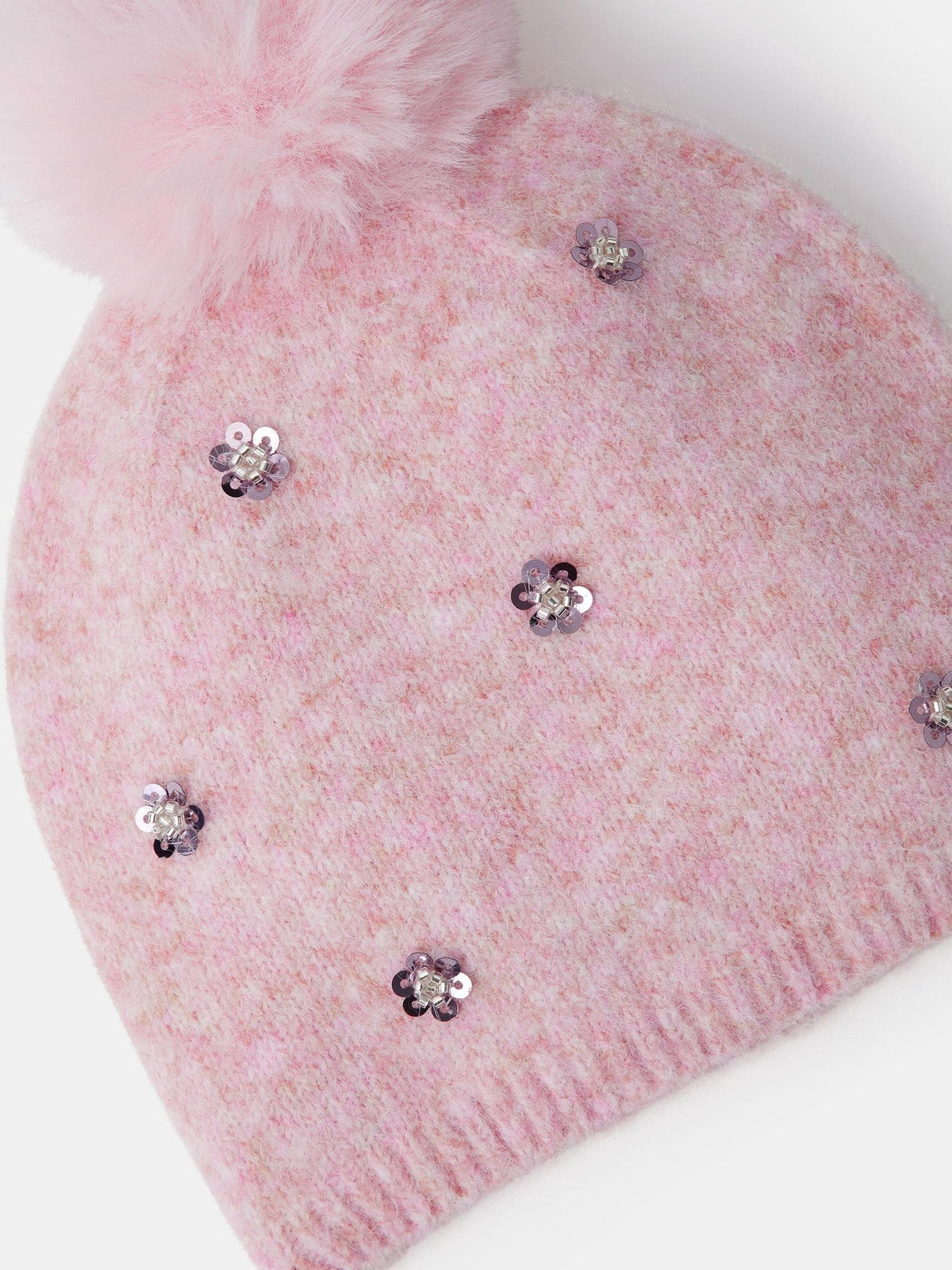 Angels By Accessorize Pink Floral Sequin Bobble Hat - image 2