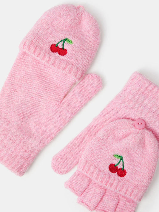 Angels By Accessorize Pink Cherry Fingerless Gloves - image 2