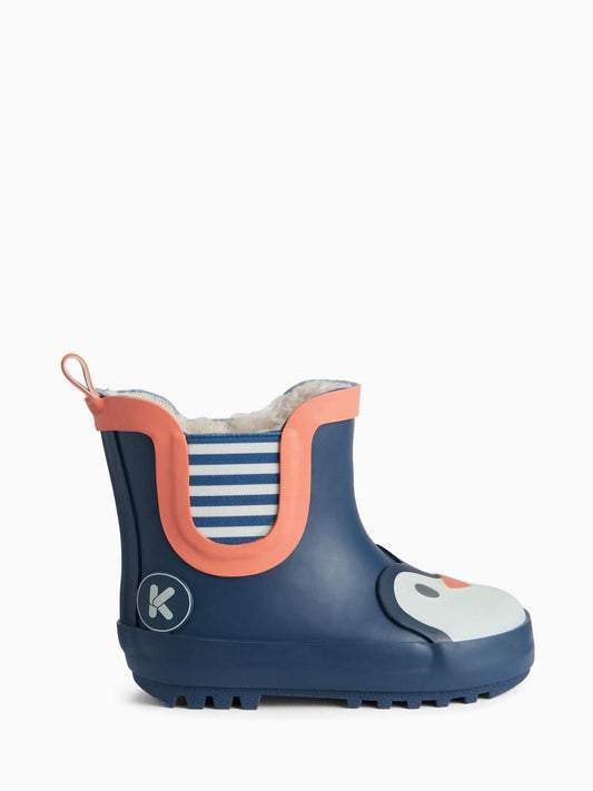 Dsiney Kidz - KIDLY by MORI Blue Short Penguin Print Fur Lined Wellie image 2