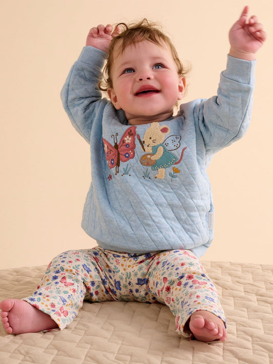 Purebaby Blue Quilted Windcheater & Floral Leggings Set - image 1