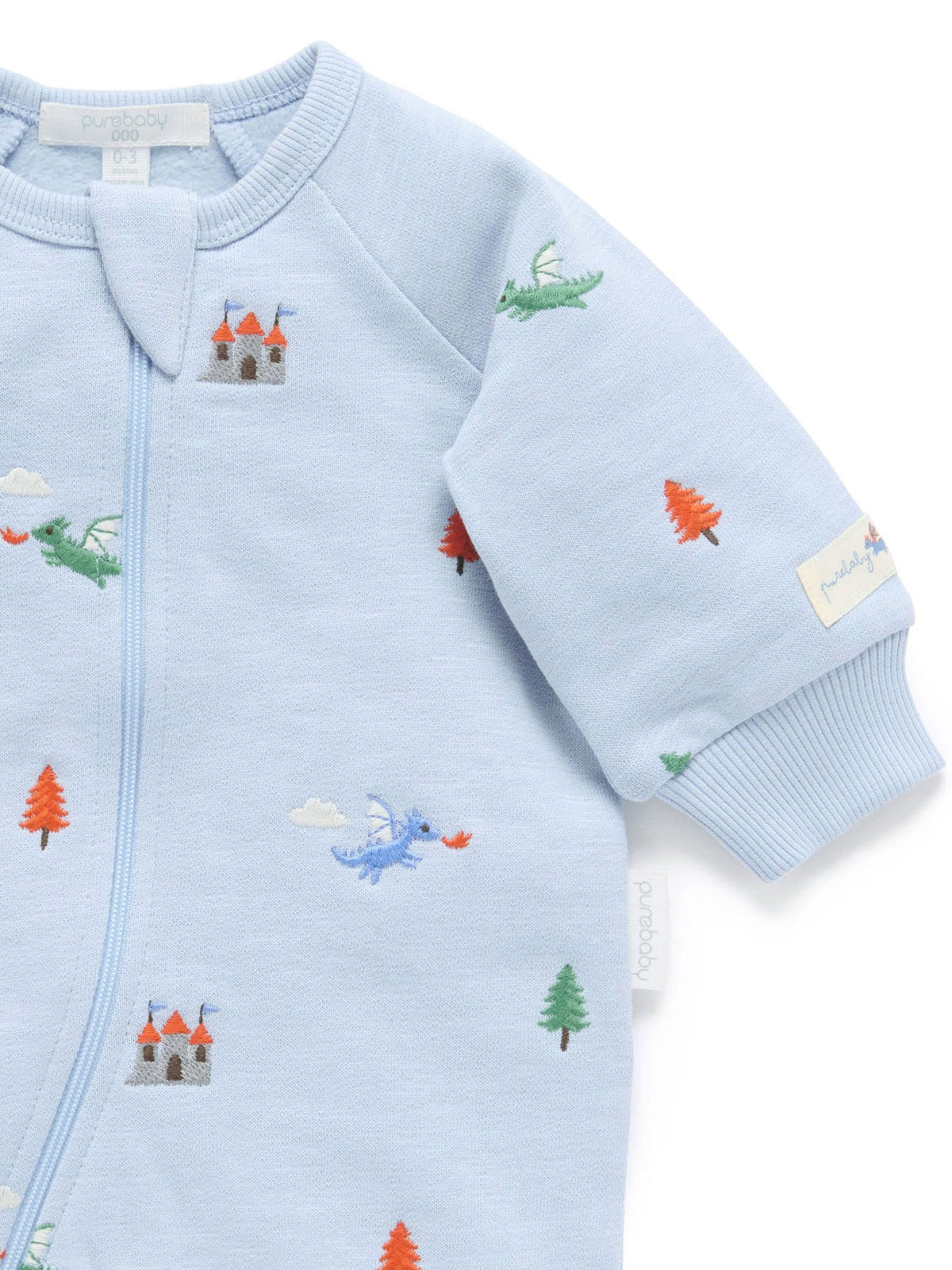 Purebaby Blue Embroidered Dragon Fleece Two Way Zip Sleepsuit - image 10