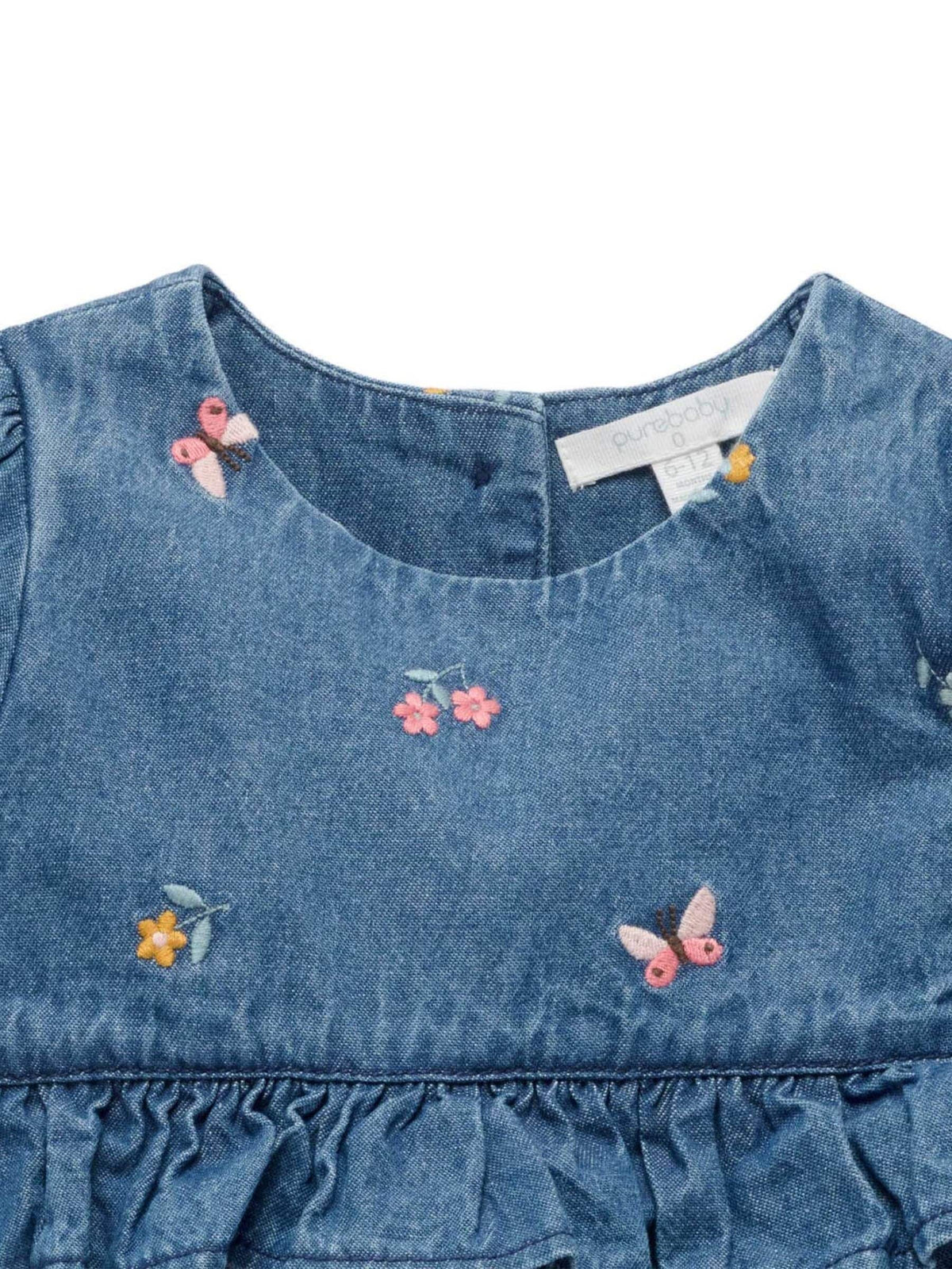 Purebaby Blue Denim Embroidered Ladybird Long Sleeve Dress - image 4