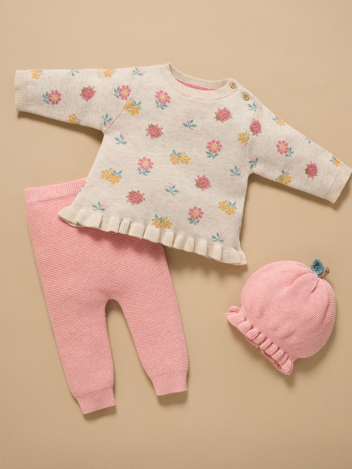 Purebaby Cream Ladybird Floral Knit Ruffle Jumper - image 7
