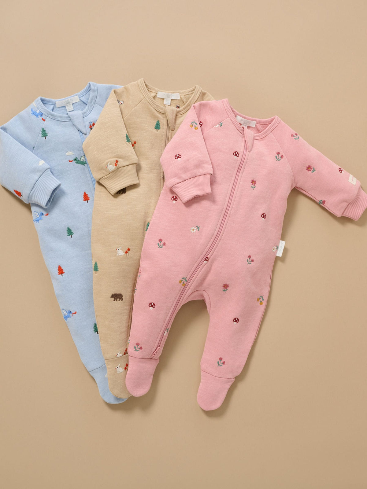 Purebaby Pink Embroidered Floral Fleece Two Way Zip Sleepsuit - image 8