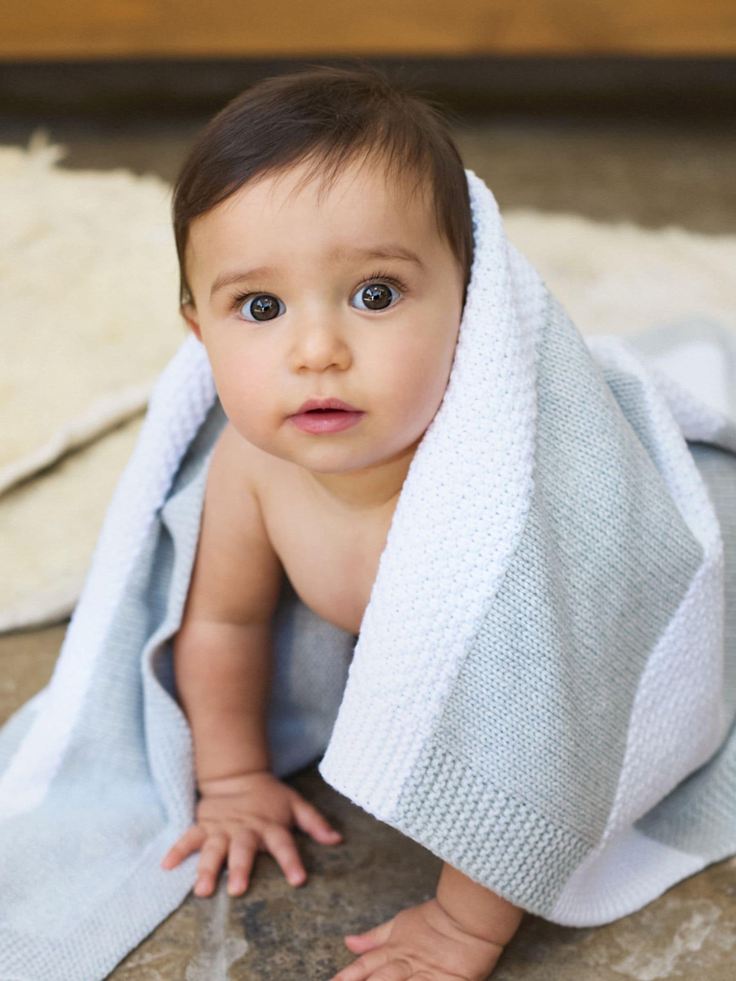 The Little Tailor Grey The Little Tailor Knitted Stripe Baby Blanket image 1