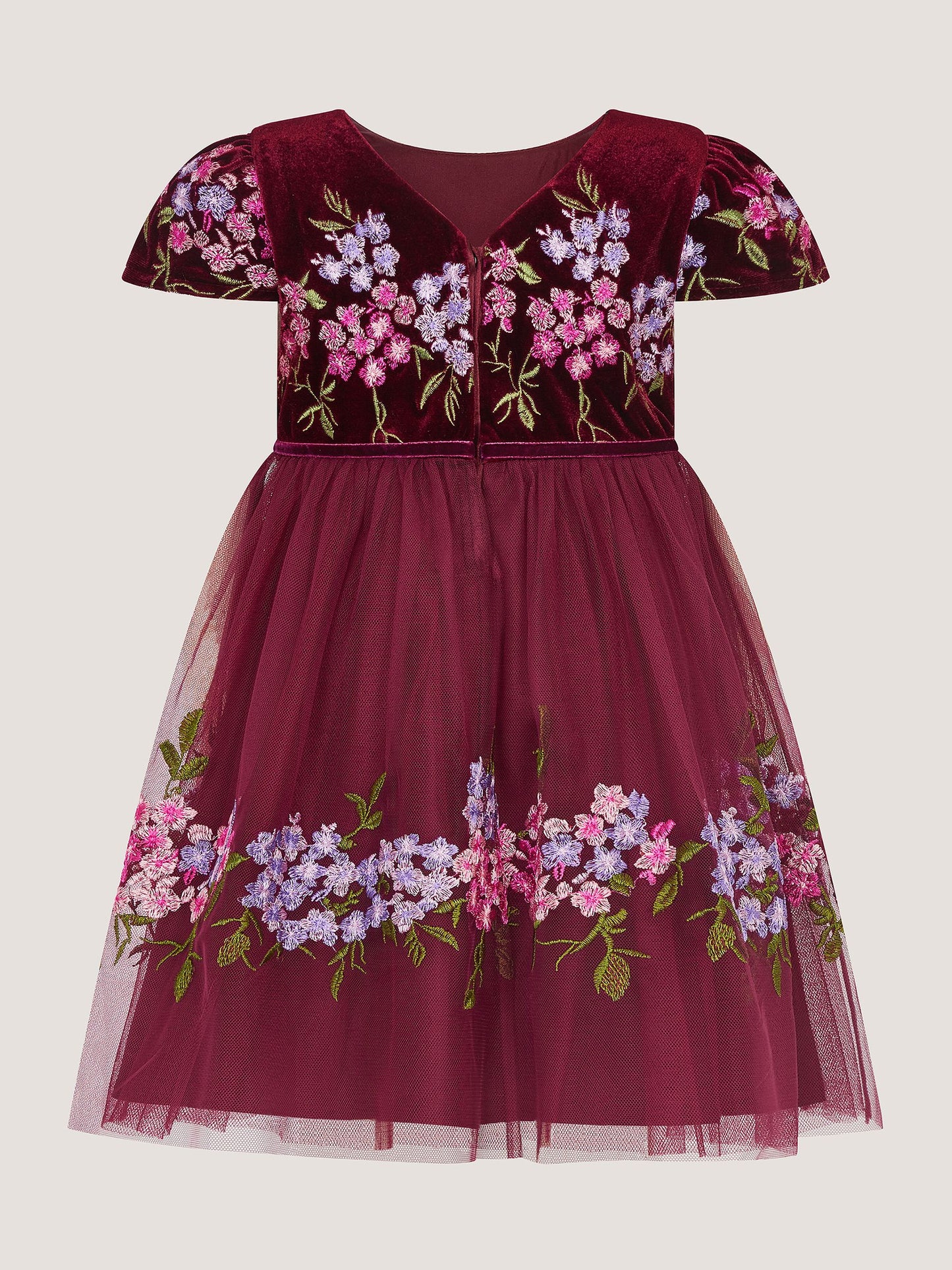 Dsiney Kidz - Monsoon Red Baby Ruby Floral Embroidered Velvet Party Dress image 3