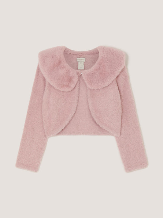 Dsiney Kidz - Monsoon Pink Detachable Collar Fuzzy Cardigan image 2