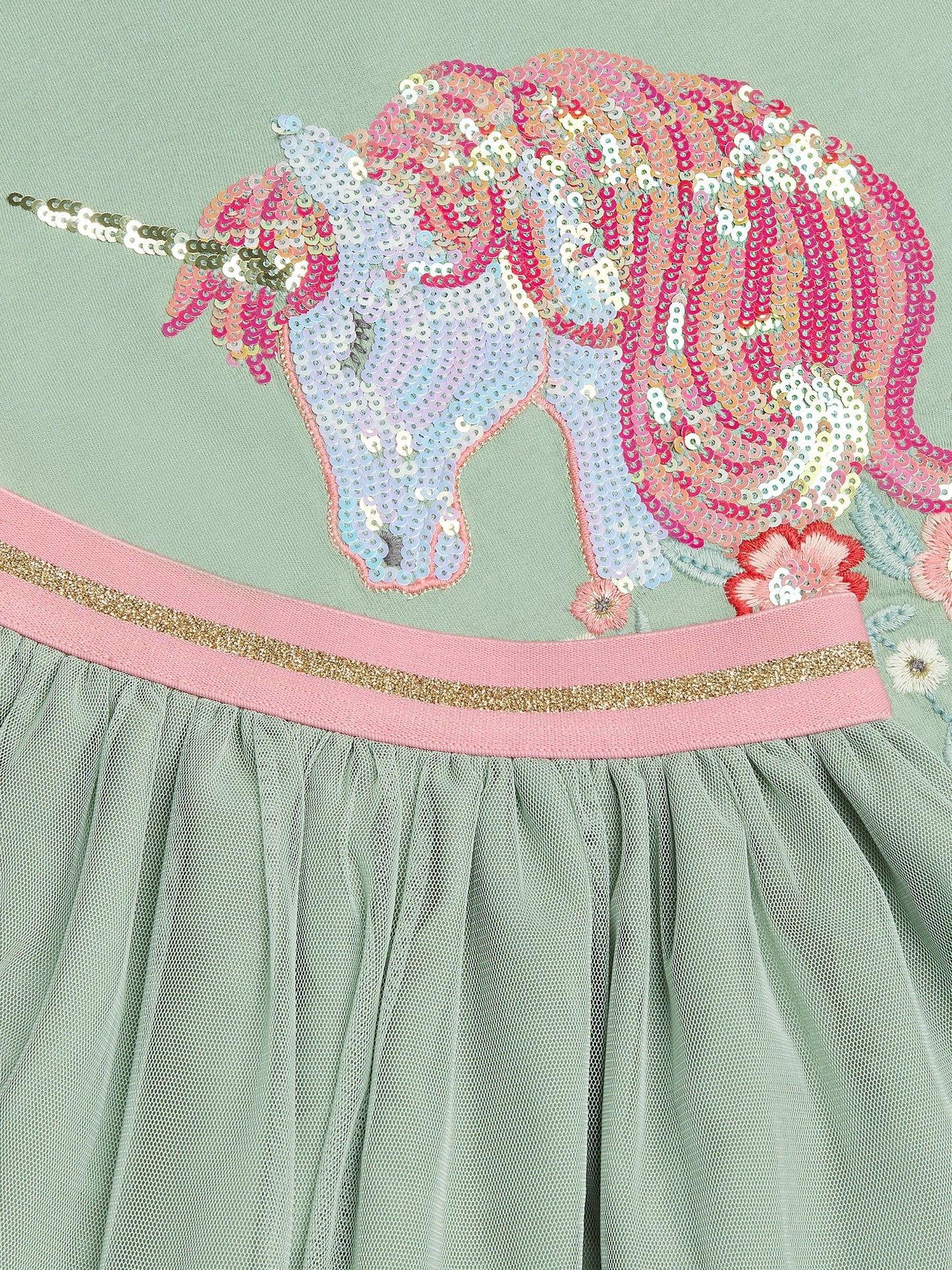 Dsiney Kidz - Monsoon Green Sequin Unicorn Top & Skirts Set image 3