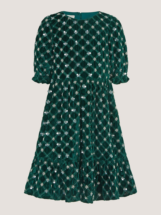 Dsiney Kidz - Monsoon Green Gracie Embellished Velvet Party Dress image 2