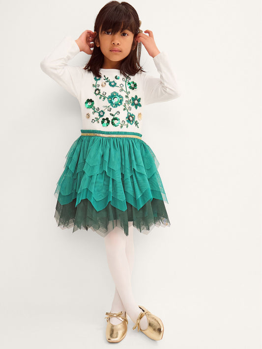 Disney Kidz - Monsoon Green Floral Embellished Disco Dress image 1