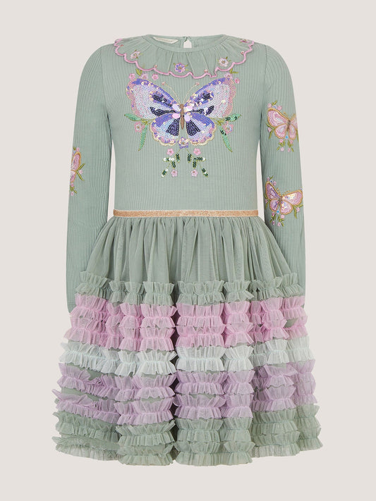 Dsiney Kidz - Monsoon Green Sequin Butterfly Ruffle Disco Dress image 2