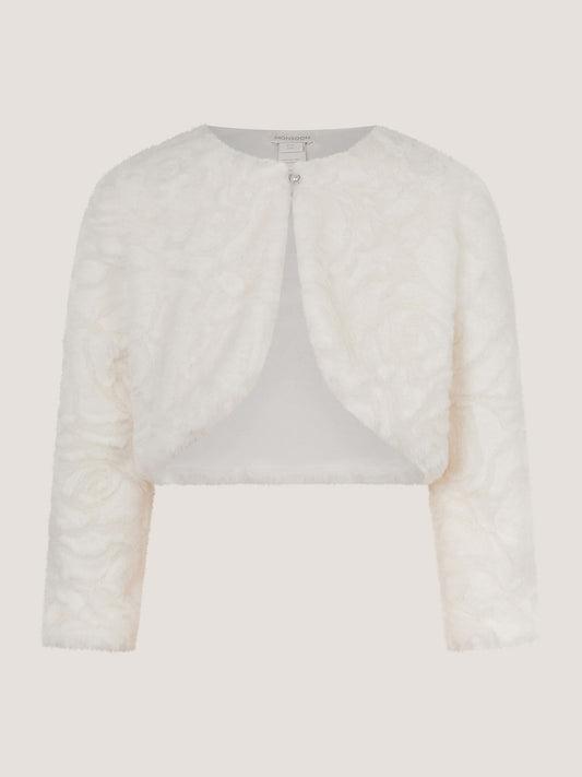 Dsiney Kidz - Monsoon Cream Rose Textured Faux Fur Cardigan image 2