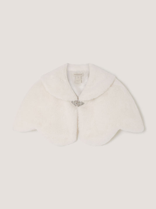 Dsiney Kidz - Monsoon Cream Scallop Faux Fur Cape Cardigan image 2