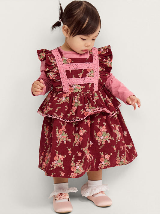 Disney Kidz - Monsoon Red Baby Top & Floral Corduroy Dress Set image 1