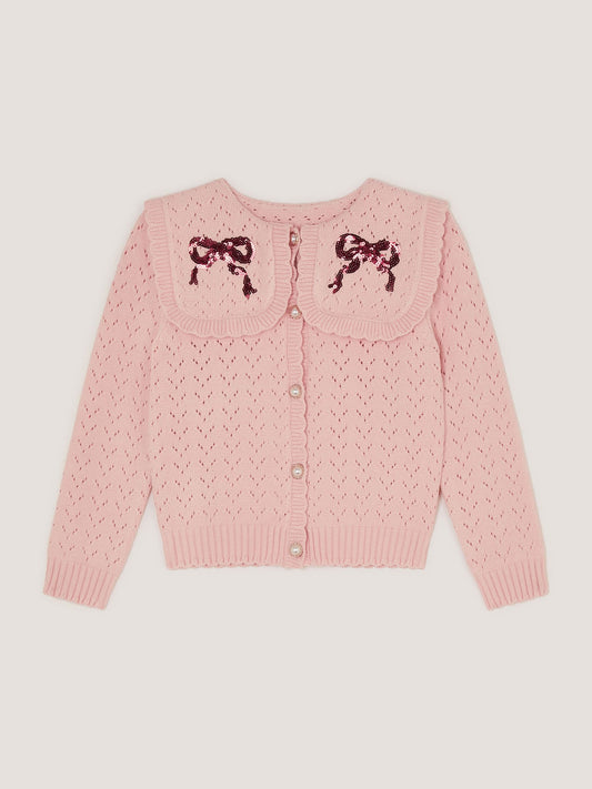 Dsiney Kidz - Monsoon Pink Sequin Bow Pointelle Cardigan image 2