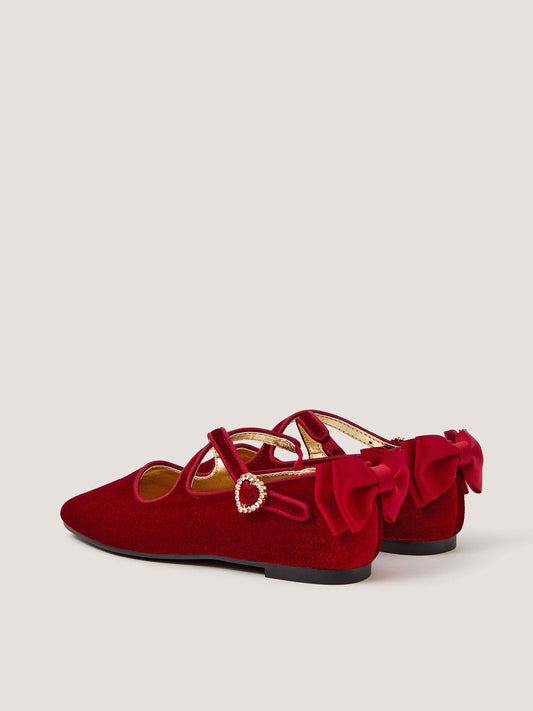 Dsiney Kidz - Monsoon Red Velvet Bow Mary Jane Ballet Flats image 2