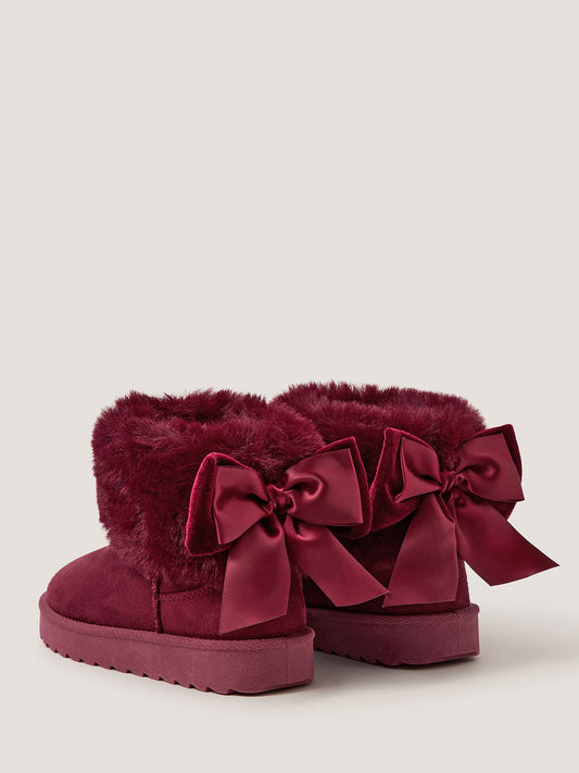 Dsiney Kidz - Monsoon Red Velvet Bow Fluffy Ankle Boots image 2