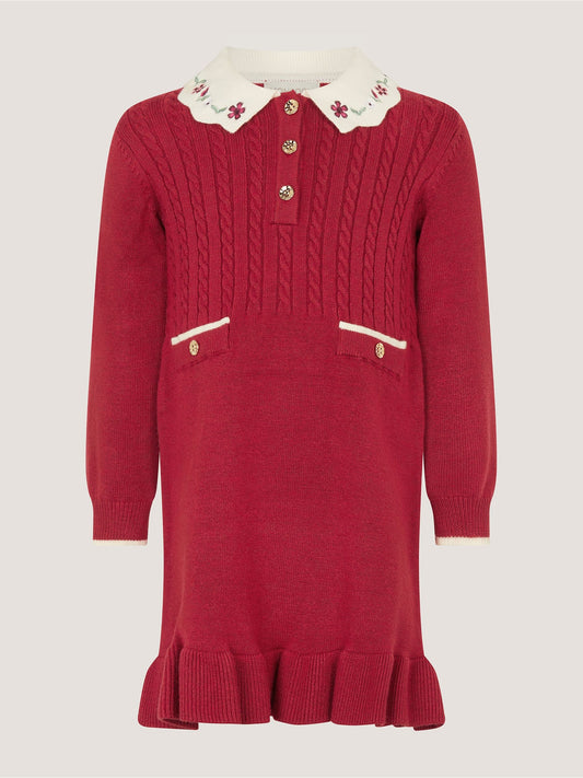 Dsiney Kidz - Monsoon Red Baby Embroidered Cable Knit Dress image 2
