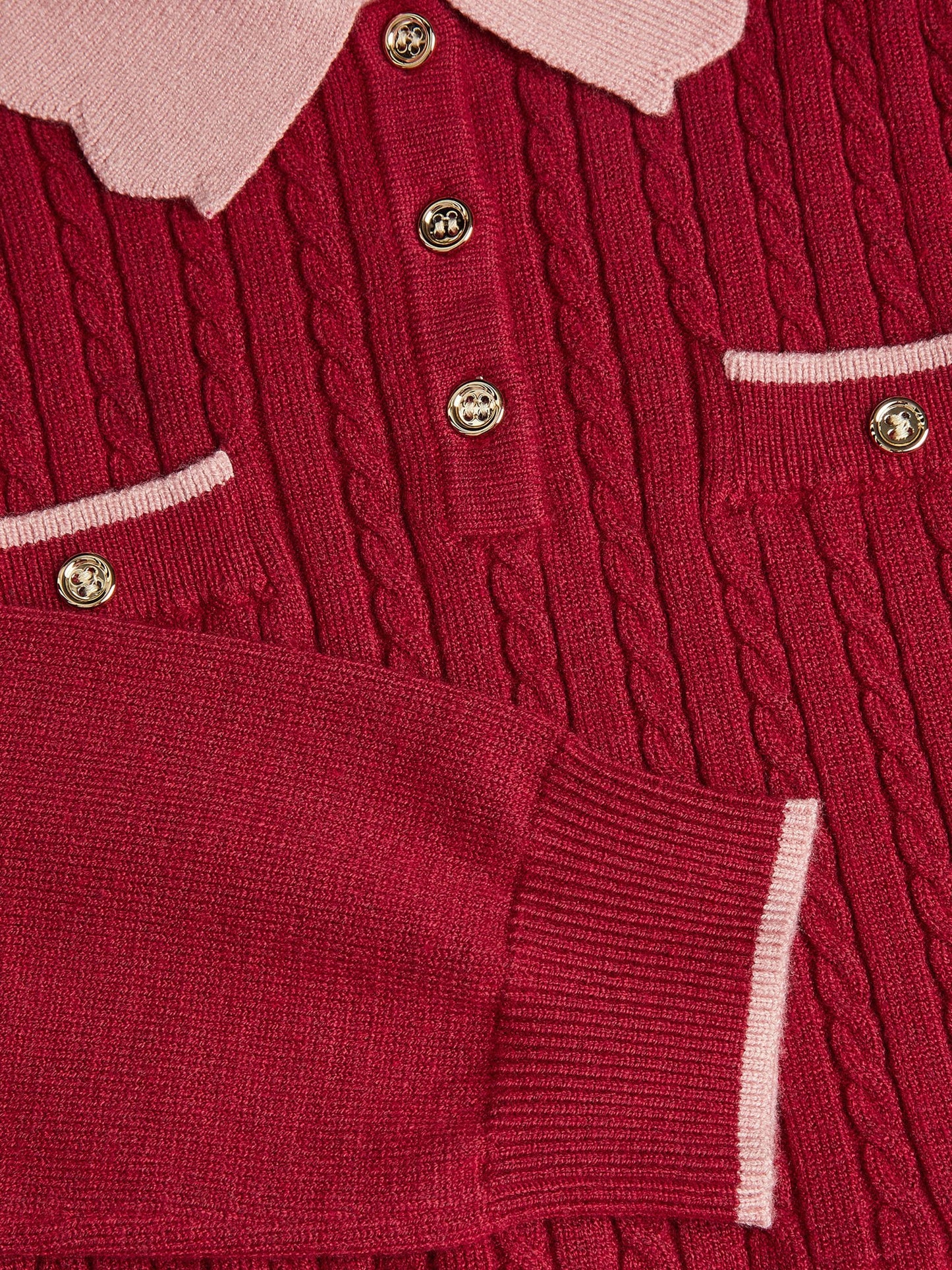 Dsiney Kidz - Monsoon Red Scallop Collar Cable Knit Dress image 4
