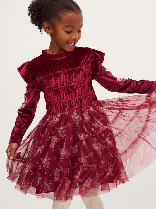 Disney Kidz - Monsoon Red Floral Velvet Disco Dress image 1