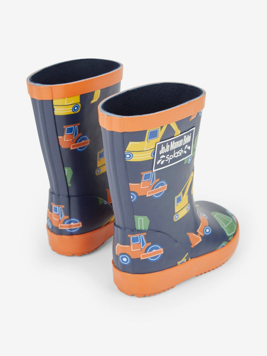 JoJo Maman Bébé Navy Blue Construction Plain Wellies image 2