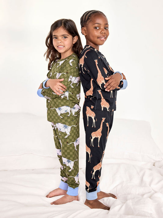 Chelsea Peers Blue Kids Two Pack Giraffe/Checkerboard Bison Print Long Pyjama Set - image 2