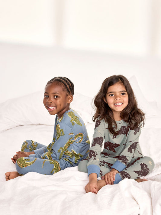 Chelsea Peers Blue Kids Two Pack Crocodile Lagoon / Star Light Bison Print Long Pyjama Set - image 2