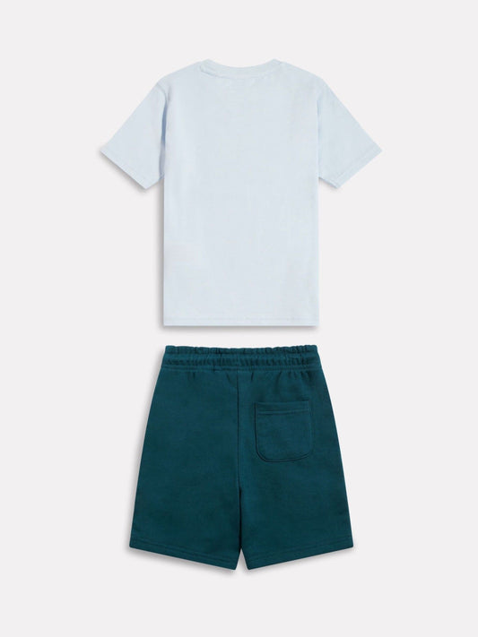 New Balance Teal Blue Stacked Logo T-Shirt & FT Shorts Set image 2