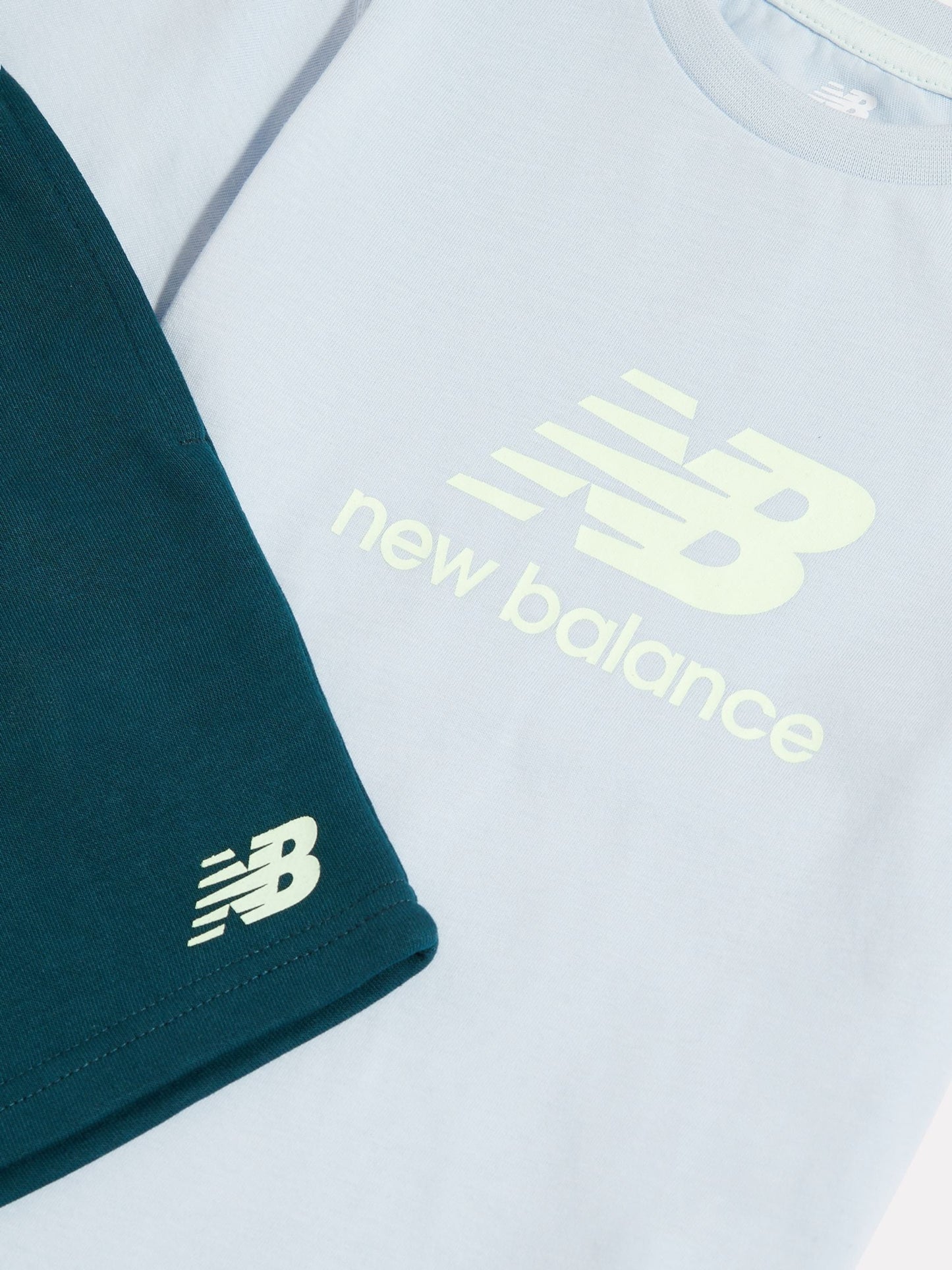 New Balance Teal Blue Stacked Logo T-Shirt & FT Shorts Set image 3