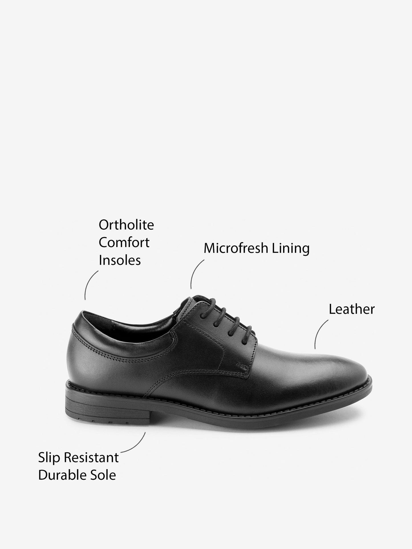 Black Standard Fit (F) School Leather Plain Front Lace-Up Shoes image 9