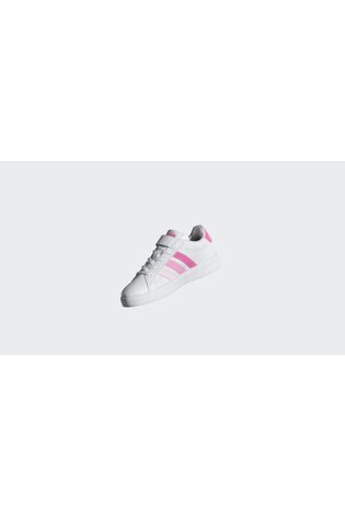 adidas White/Pink Grand Court 3.0 Elastic Lace Kids Trainers image 2