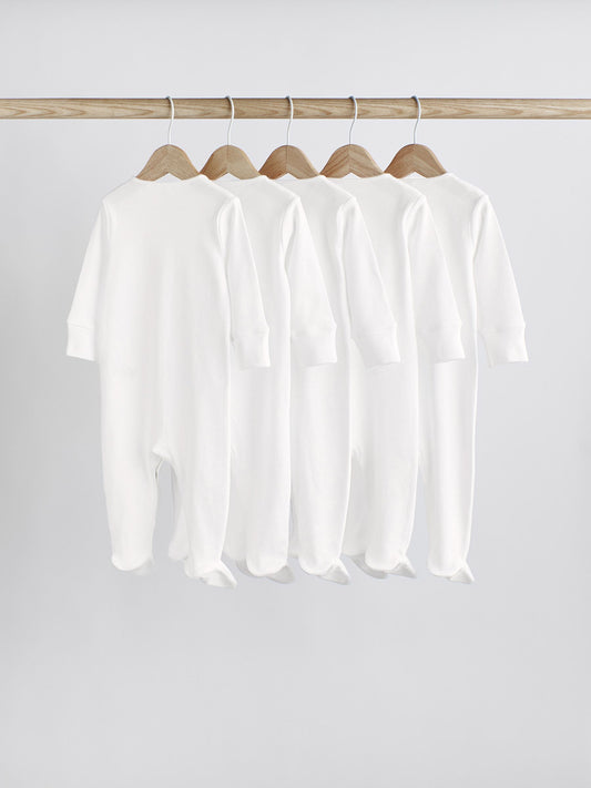 White 5 Pack 100% Cotton Baby Sleepsuits (0-18mths) image 2