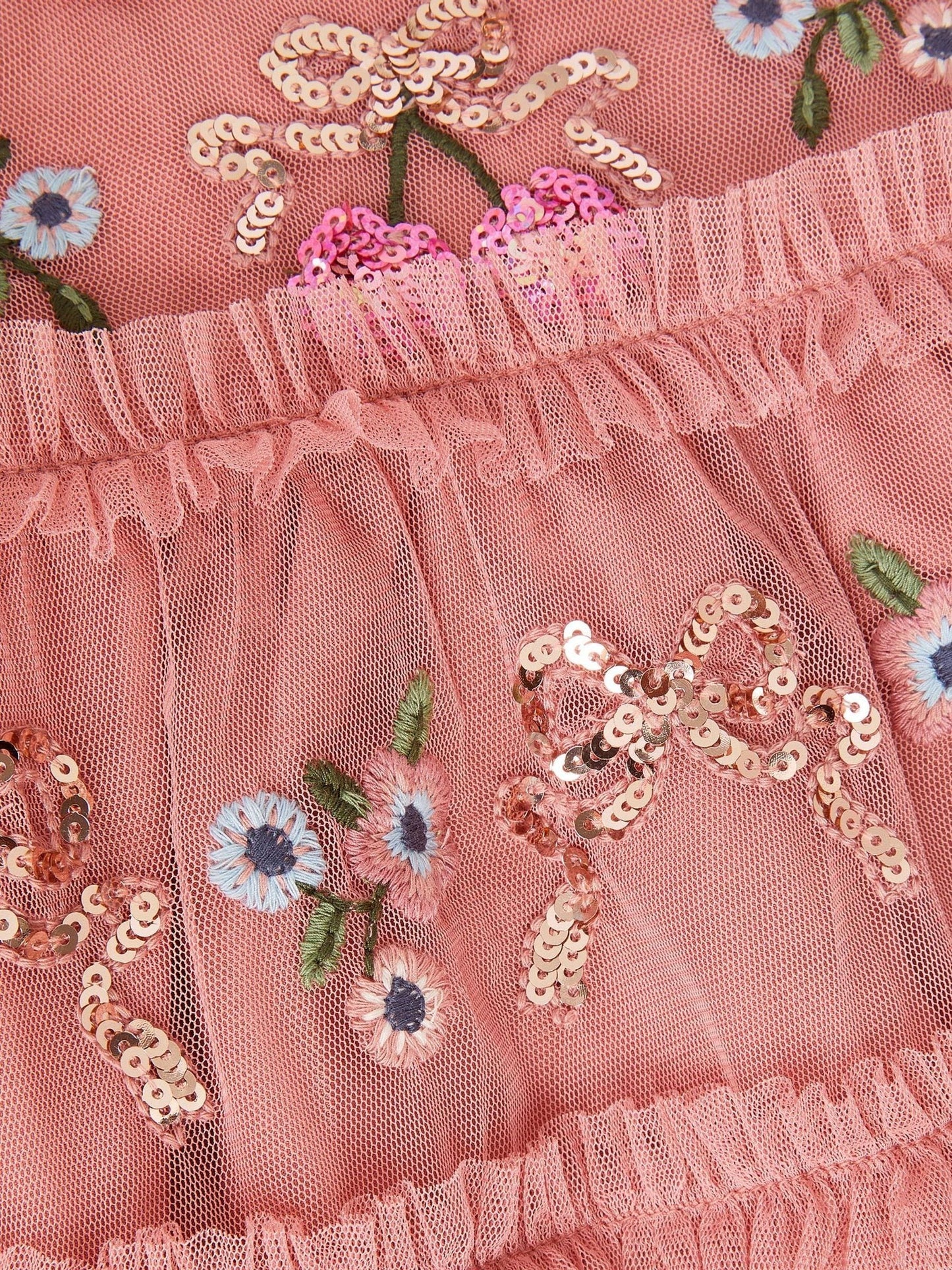 Dsiney Kidz - Monsoon Pink Mon Cheri Floral Embroidered Mesh Dress image 3